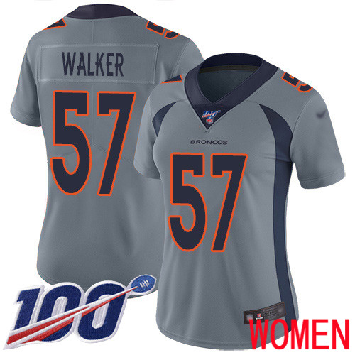 Women Denver Broncos #57 Demarcus Walker Limited Silver Inverted Legend 100th Season Football NFL Jersey